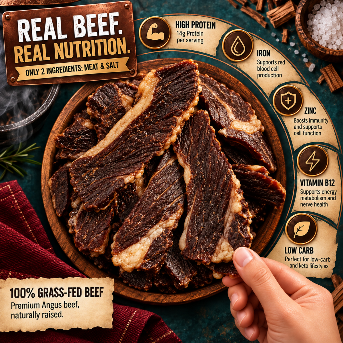 ๐ฅฉ100% Grass-Fed Beef Brisket Snack โ High Protein, Low Carb & Made for Everyday Energy-Finn