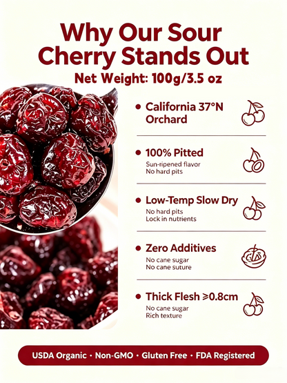 🍒Dried Sour Cherry Snacks, Natural Pitted Fruit Treats-Joan