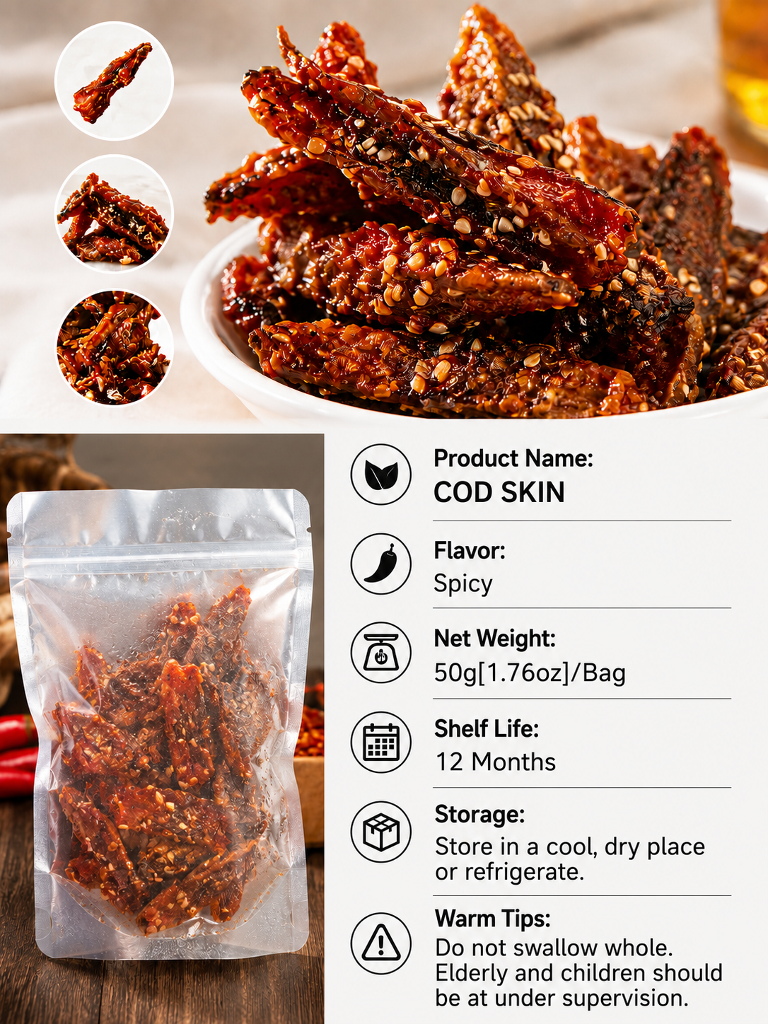 🌶️Premium Crispy Spicy Cod Skin Snack | Crunchy Seafood Chips-Joan