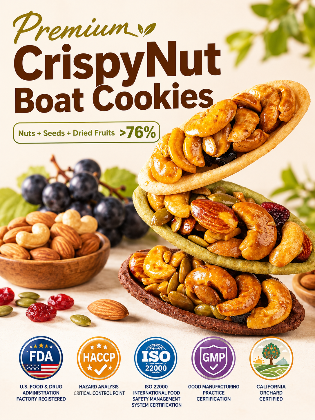 🍪Premium Crispy Almond Cashew Cookies – Roasted Nut Snack with Cocoa, Matcha & Original Flavors-Joan