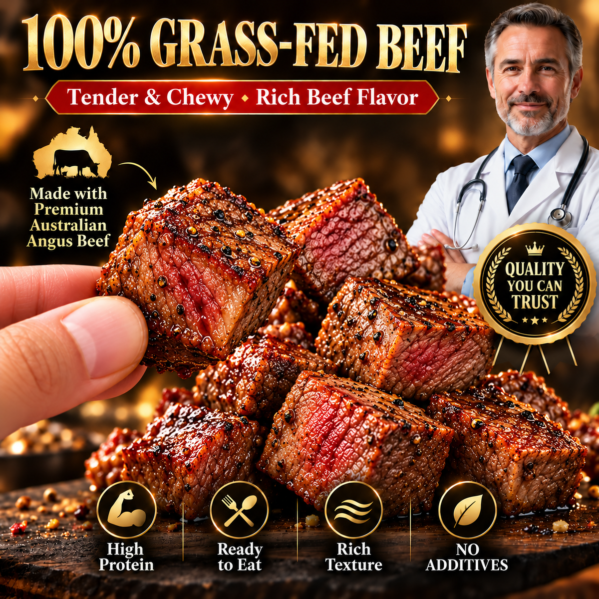 🥩100% Premium Slow-Smoked Angus Sirloin Bites I High Protein . Real Beef-Joan