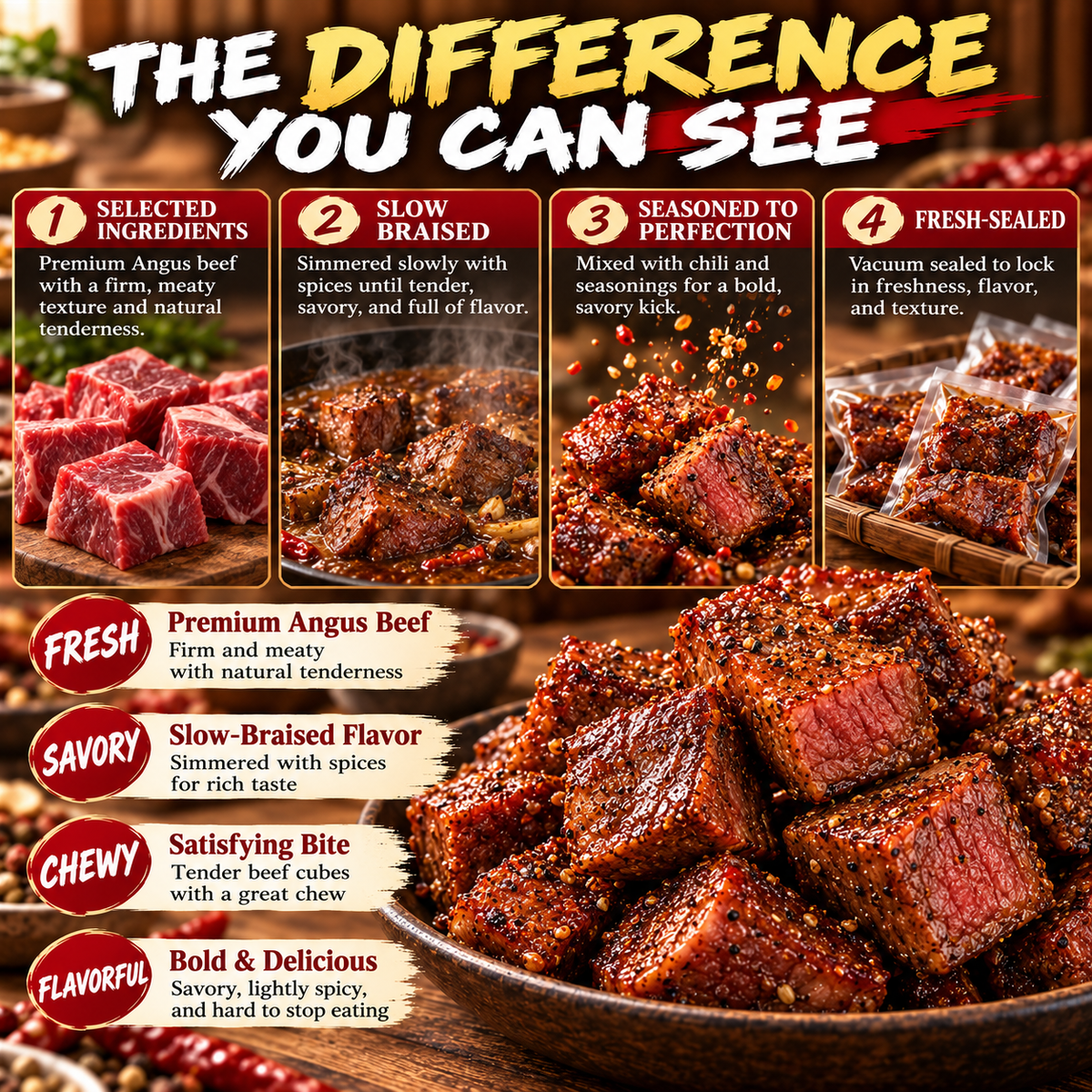 🥩100% Premium Slow-Smoked Angus Sirloin Bites I High Protein . Real Beef-Joan